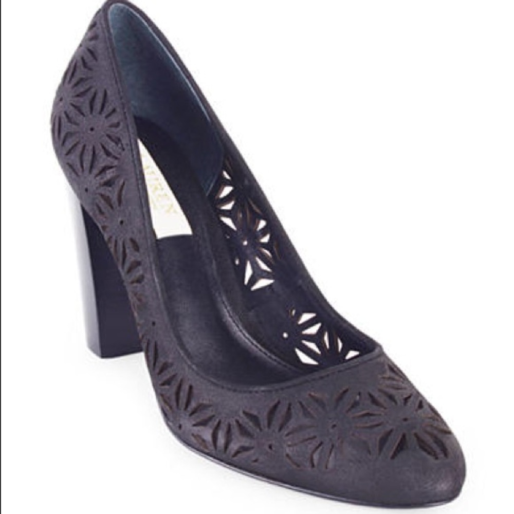 Ralph Lauren nubuck black heels size 6 NWB.